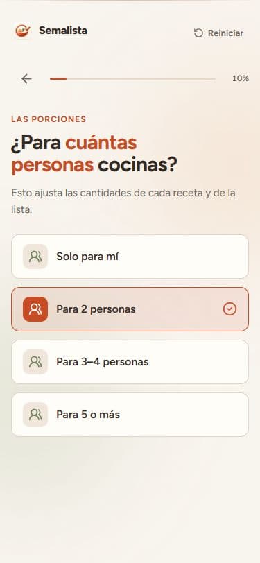 Pantalla real de Semalista para ajustar las porciones del hogar